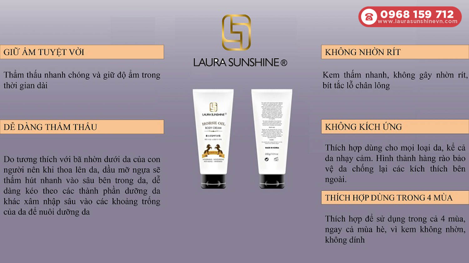 Thành phần Kem dưỡng Body dầu ngựa Laura Sunshine - Horse Oil Body Cream 2