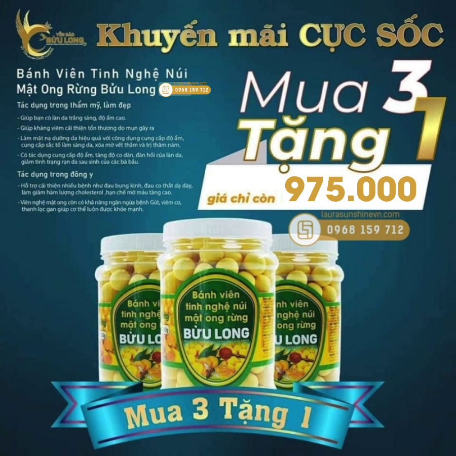 Bánh viên tinh nghệ núi mật ong rừng Bửu Long (500g) (Mua 3 Tặng 1) (1)