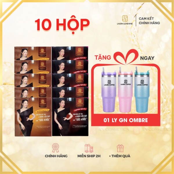 [TẶNG LY OMBRE] 10 Hộp Cà Phê Laura Coffee Nhật Kim Anh - 2 Vị Đông Trùng Hạ Thảo & Nấm Linh Chi