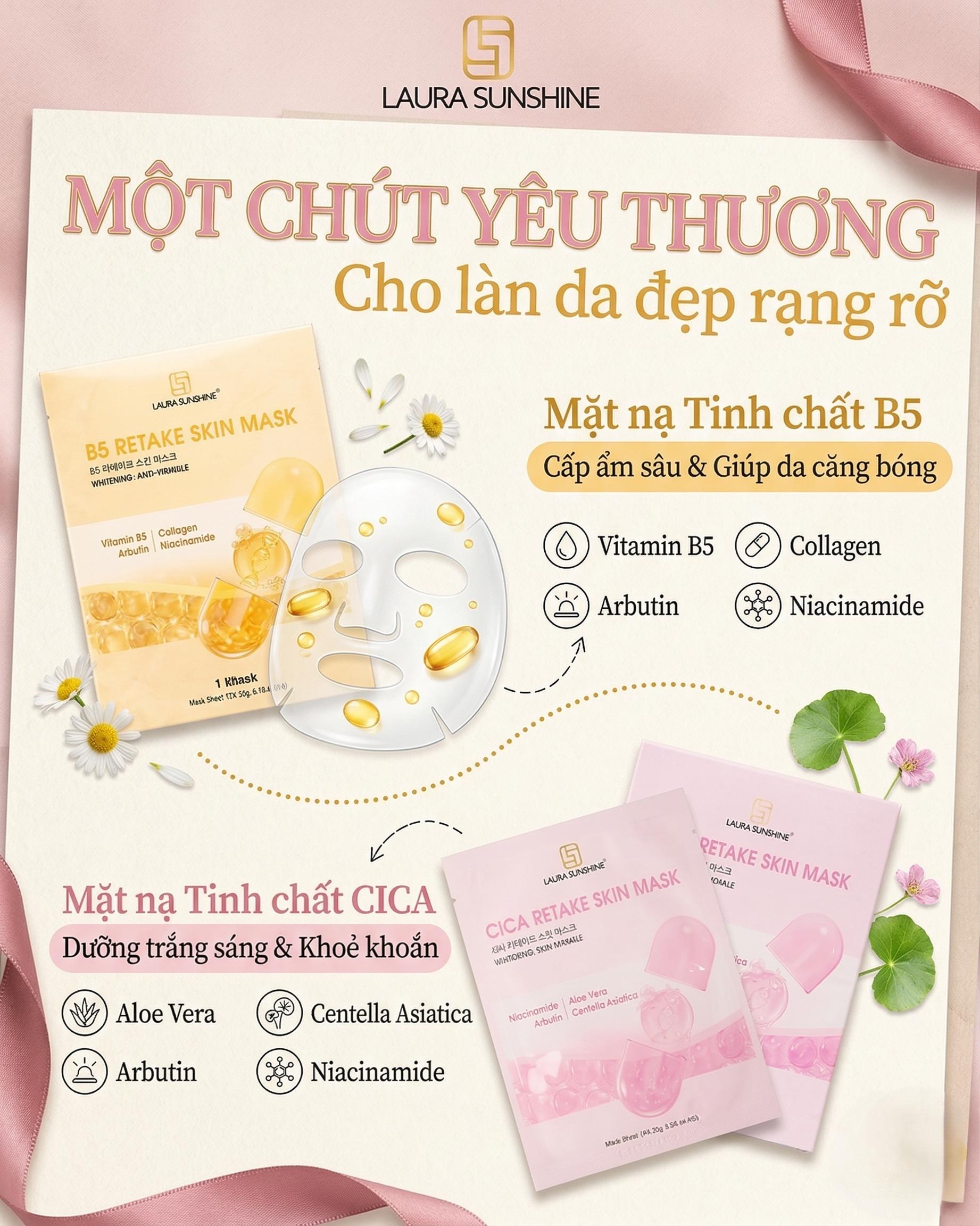 mặt nạ tinh chất cica và b5 laura sunshine nhật kim anh