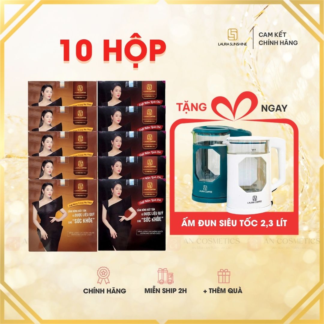10 hộp laura coffee tặng ấm đun siêu tốc thuỷ tinh 2300ml